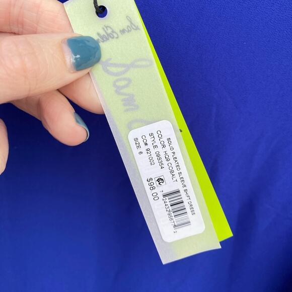 🧡SALE: NWT Sam Edelman size 6 Solid Pleated Sleeve Shift Dress - Cobalt Blue - Picture 4 of 9